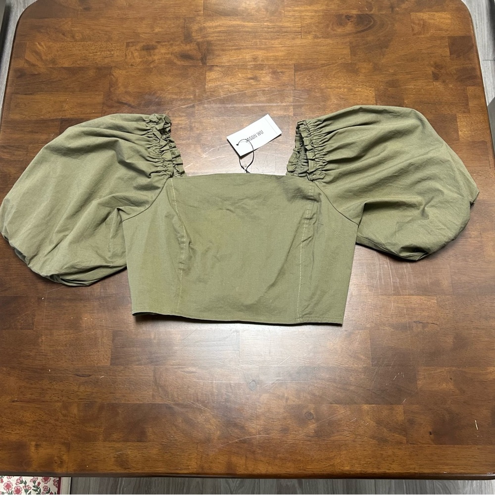 NWT Jason Wu Puff Sleeve Crop Top in Army Green Size S